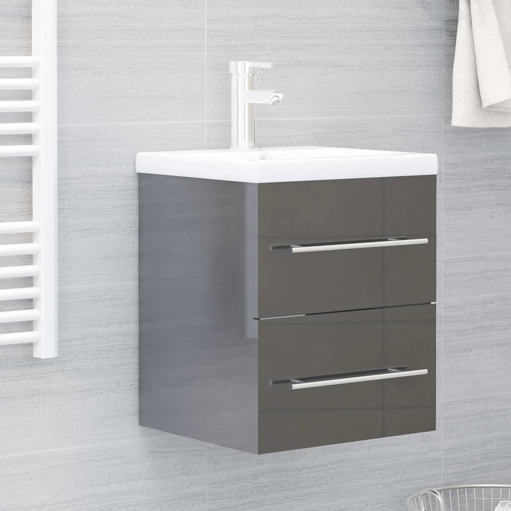 Ντουλάπι Νιπτήρα Γυαλιστερό Γκρι 41x38,5x48 εκ. από Επεξ. Ξύλο