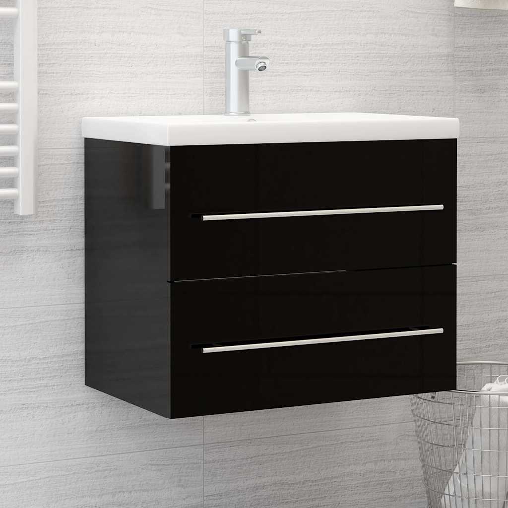 Ντουλάπι Νιπτήρα Γυαλιστερό Μαύρο 60x38,5x48 εκ. από Επεξ. Ξύλο