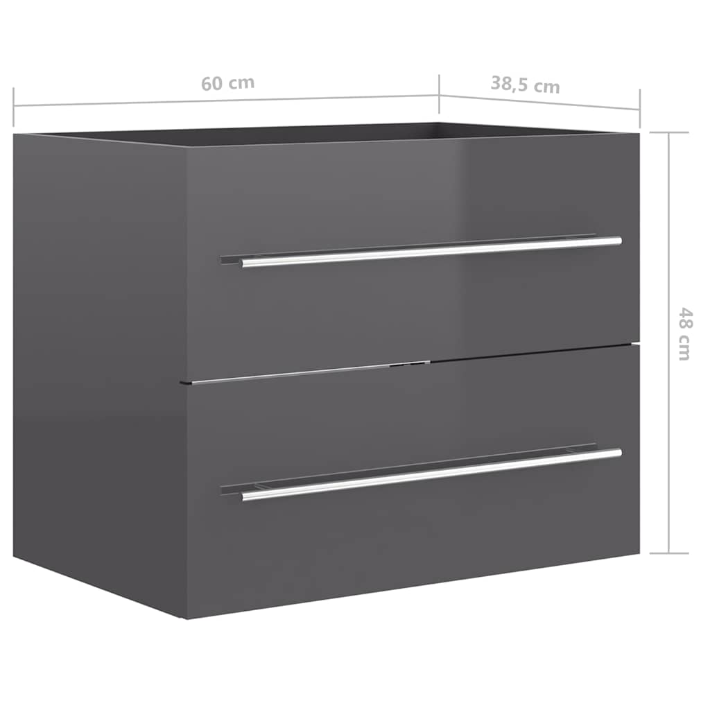 Ντουλάπι Νιπτήρα Γυαλιστερό Γκρι 60x38,5x48 εκ. από Επεξ. Ξύλο