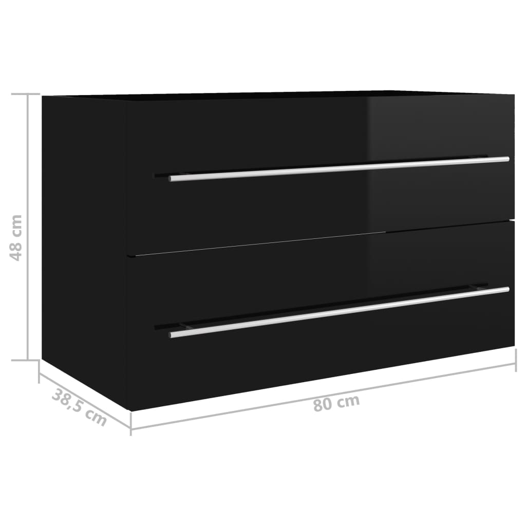 Ντουλάπι Νιπτήρα Γυαλιστερό Μαύρο 80x38,5x48 εκ. από Επεξ. Ξύλο