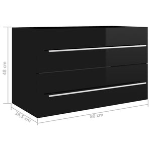 Ντουλάπι Νιπτήρα Γυαλιστερό Μαύρο 80x38,5x48 εκ. από Επεξ. Ξύλο