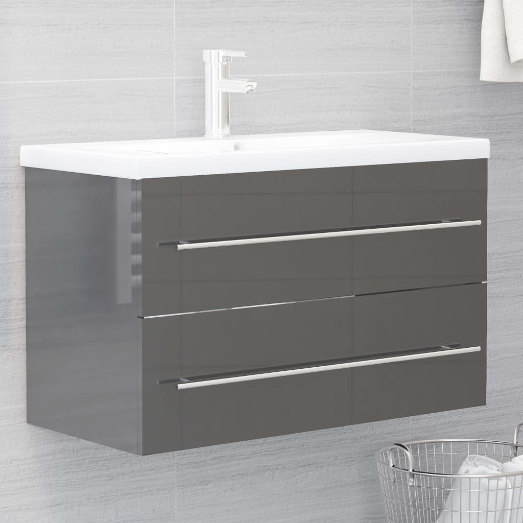 Ντουλάπι Νιπτήρα Γυαλιστερό Γκρι 80x38,5x48 εκ. από Επεξ. Ξύλο