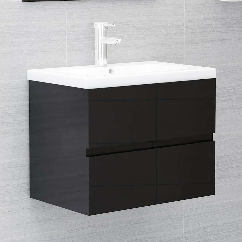 Ντουλάπι Νιπτήρα Γυαλιστερό Μαύρο 60x38,5x45 εκ. από Επεξ. Ξύλο - Pakobazaar