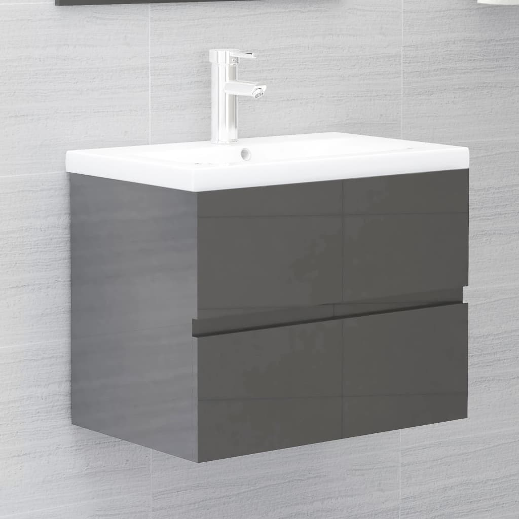 Ντουλάπι Νιπτήρα Γυαλιστερό Γκρι 60x38,5x45 εκ. από Επεξ. Ξύλο