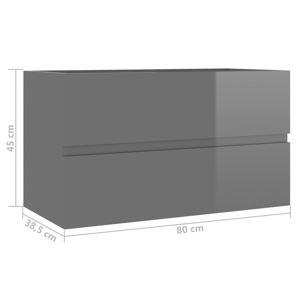 Ντουλάπι Νιπτήρα Γυαλιστερό Γκρι 80x38,5x45 εκ. από Επεξ. Ξύλο