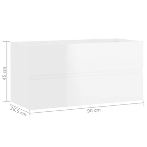 Ντουλάπι Νιπτήρα Γυαλιστερό Λευκό 90x38,5x45 εκ. από Επεξ. Ξύλο