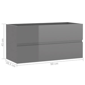 Ντουλάπι Νιπτήρα Γυαλιστερό Γκρι 90x38,5x45 εκ. από Επεξ. Ξύλο