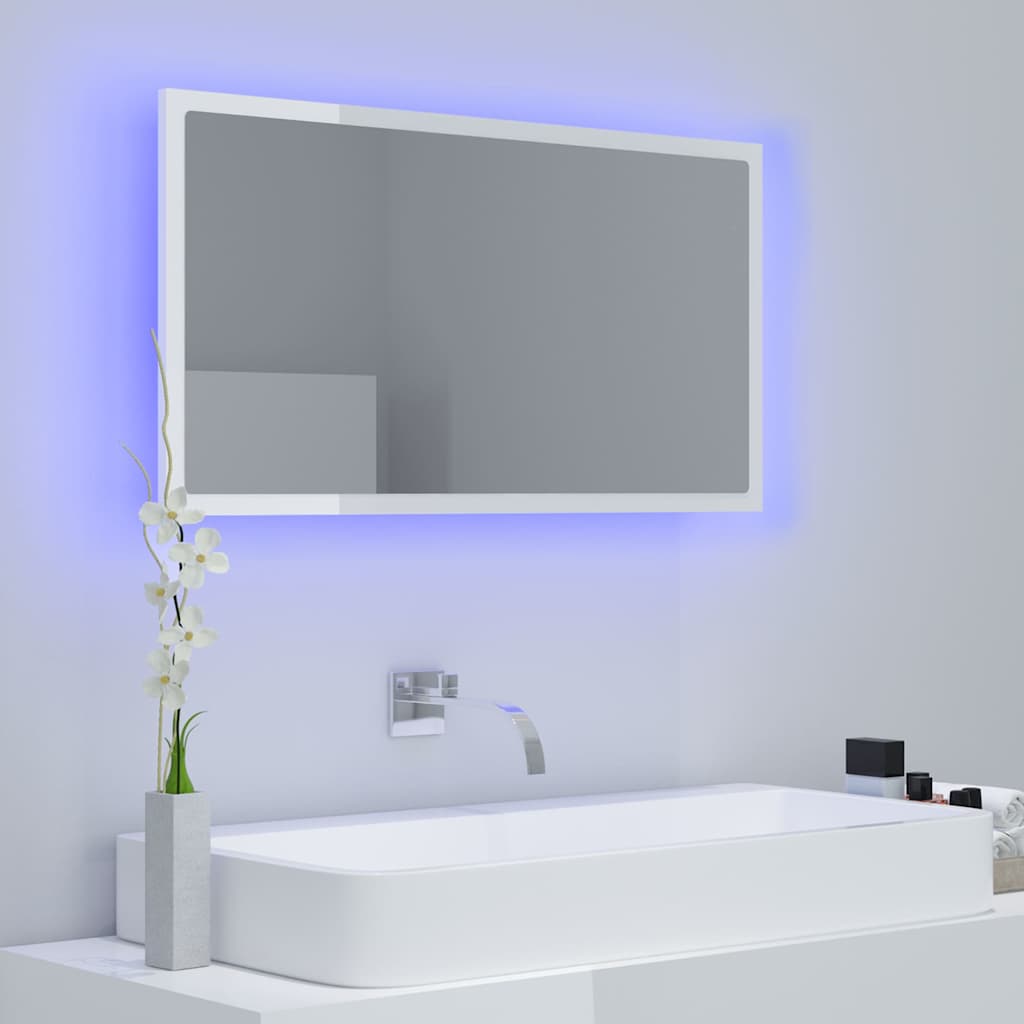 Καθρέφτης Μπάνιου με LED Γυαλ. Λευκό 80x8,5x37 εκ. Ακρυλικός - Pakobazaar