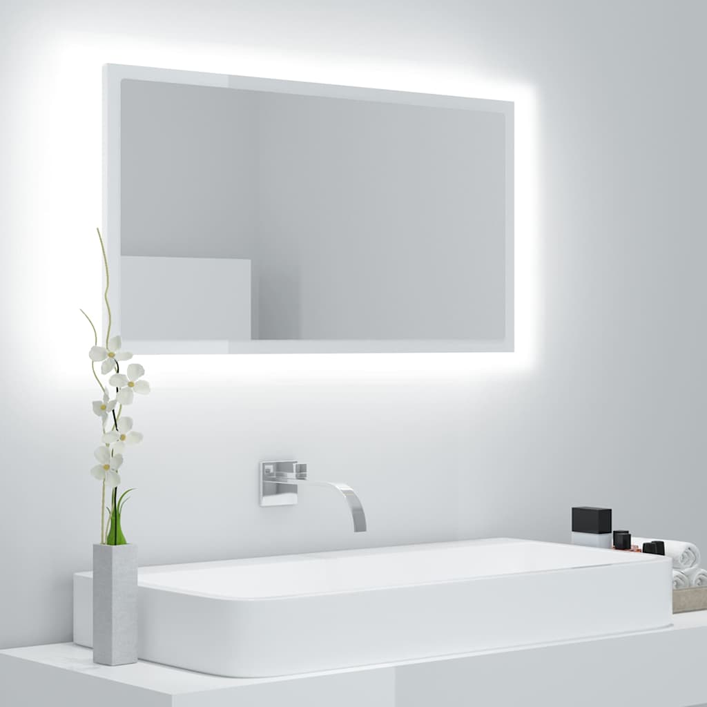 Καθρέφτης Μπάνιου με LED Γυαλ. Λευκό 80x8,5x37 εκ. Ακρυλικός - Pakobazaar