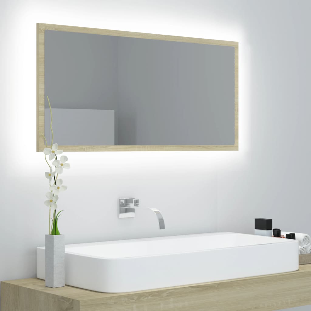 Καθρέφτης Μπάνιου με LED Sonoma Δρυς 90x8,5x37 εκ. Ακρυλικός - Pakobazaar