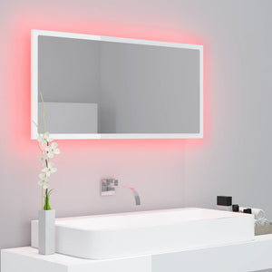 Καθρέφτης Μπάνιου με LED Γυαλ. Λευκό 90x8,5x37εκ. Ακρυλικός - Pakobazaar