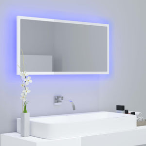 Καθρέφτης Μπάνιου με LED Γυαλ. Λευκό 90x8,5x37εκ. Ακρυλικός - Pakobazaar