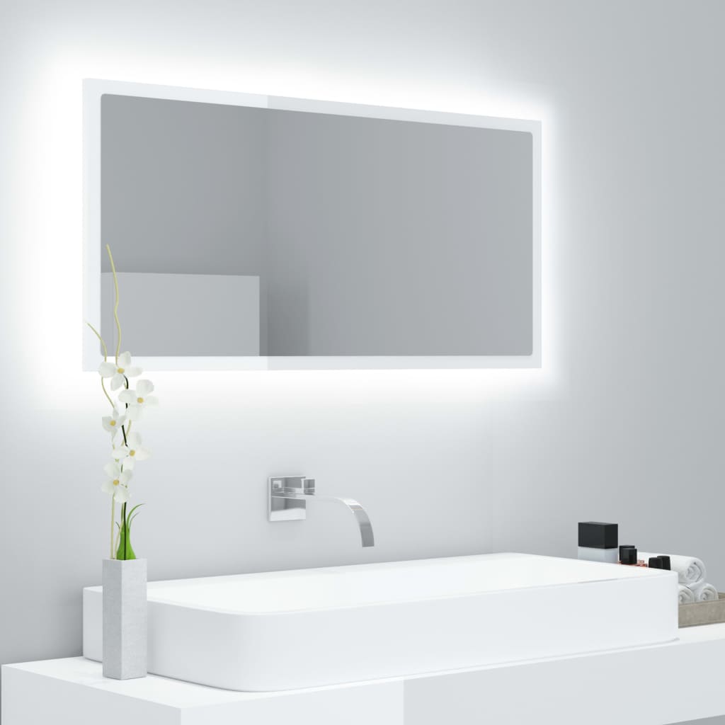Καθρέφτης Μπάνιου με LED Γυαλ. Λευκό 90x8,5x37εκ. Ακρυλικός - Pakobazaar