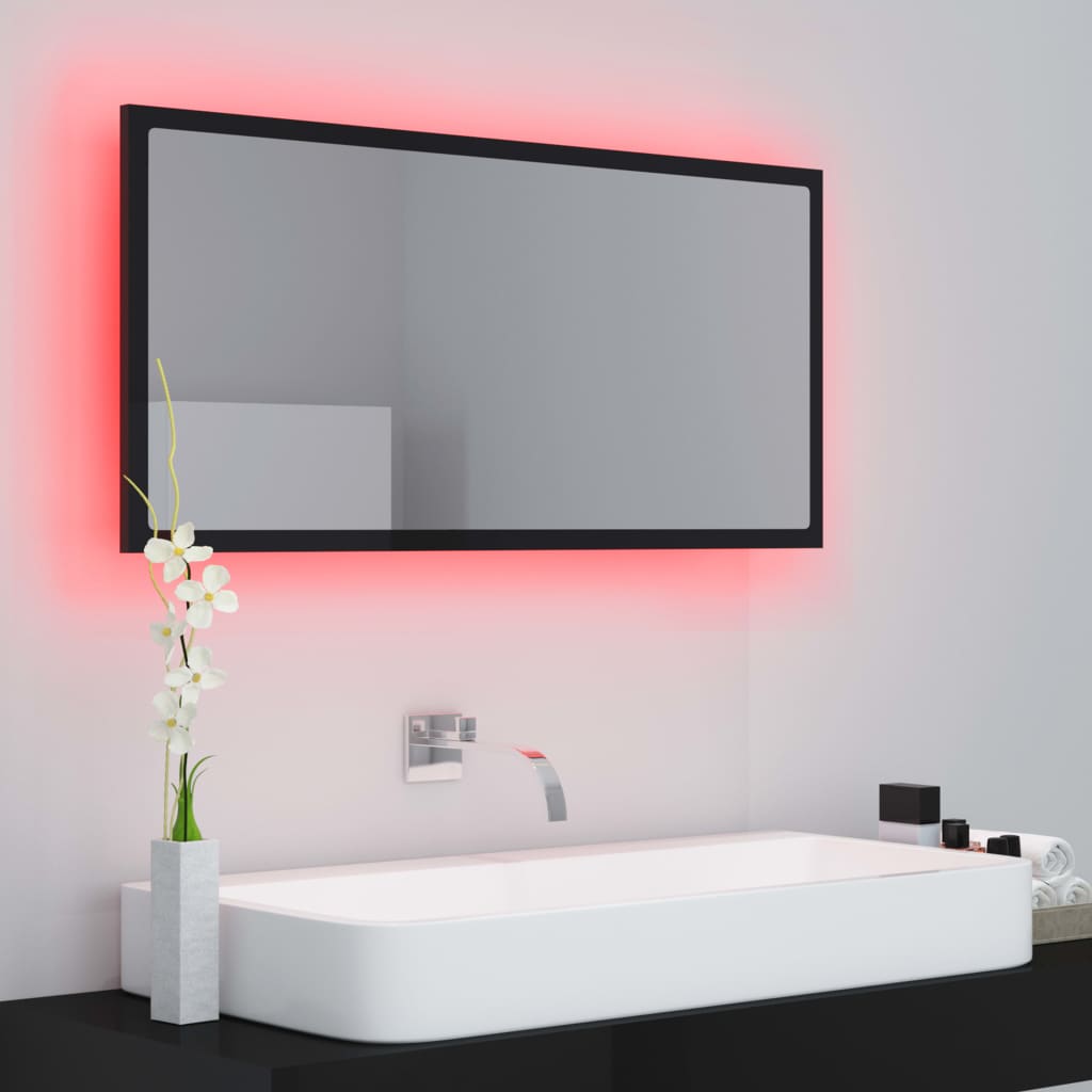 Καθρέφτης Μπάνιου με LED Γυαλ. Μαύρο 90x8,5x37 εκ. Ακρυλικός