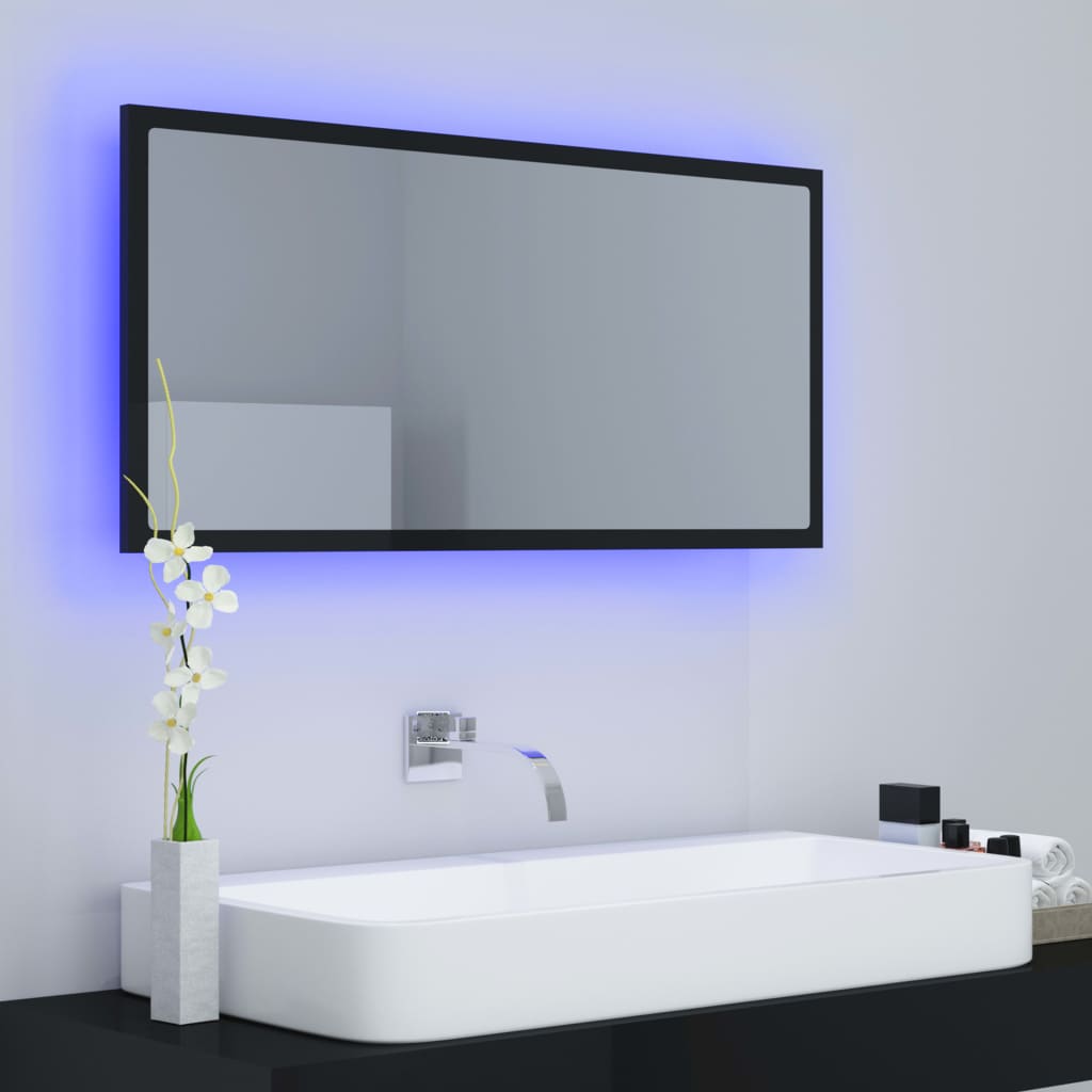 Καθρέφτης Μπάνιου με LED Γυαλ. Μαύρο 90x8,5x37 εκ. Ακρυλικός