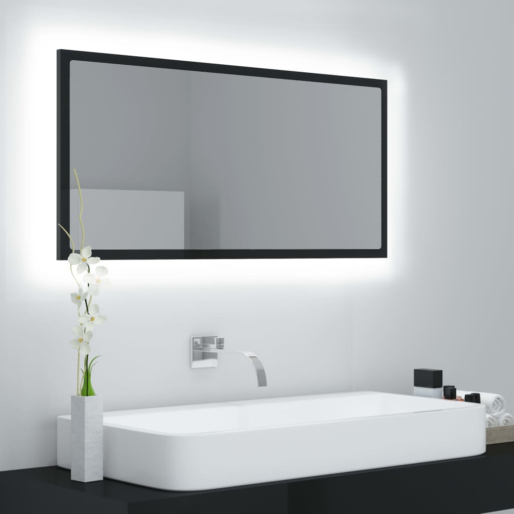 Καθρέφτης Μπάνιου με LED Γυαλ. Μαύρο 90x8,5x37 εκ. Ακρυλικός