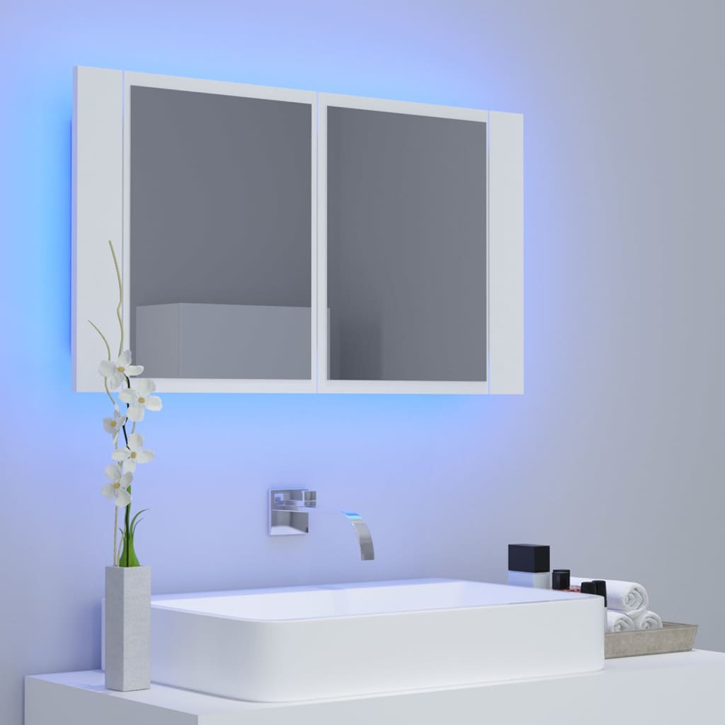 Καθρέφτης Μπάνιου με Ντουλάπι LED Λευκός 80x12x45 εκ. Ακρυλικός - Pakobazaar