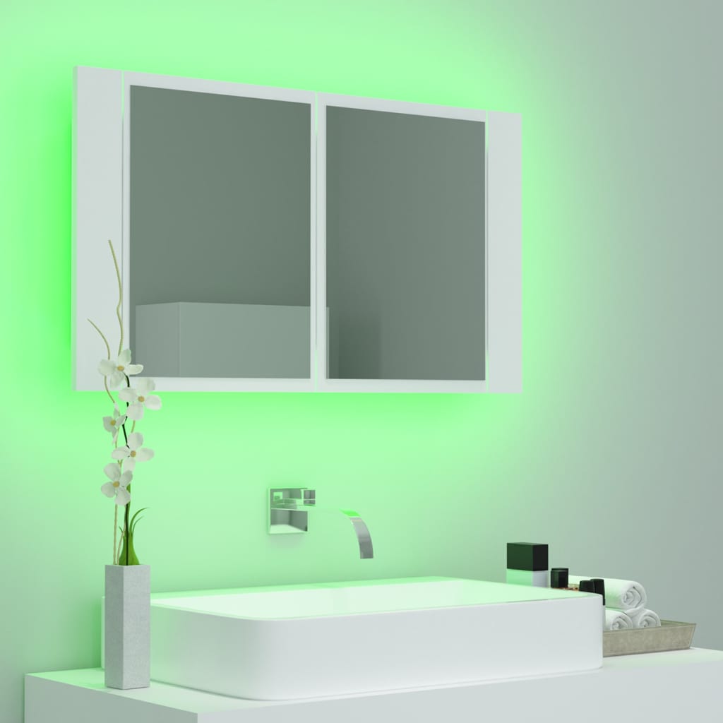 Καθρέφτης Μπάνιου με Ντουλάπι LED Λευκός 80x12x45 εκ. Ακρυλικός - Pakobazaar