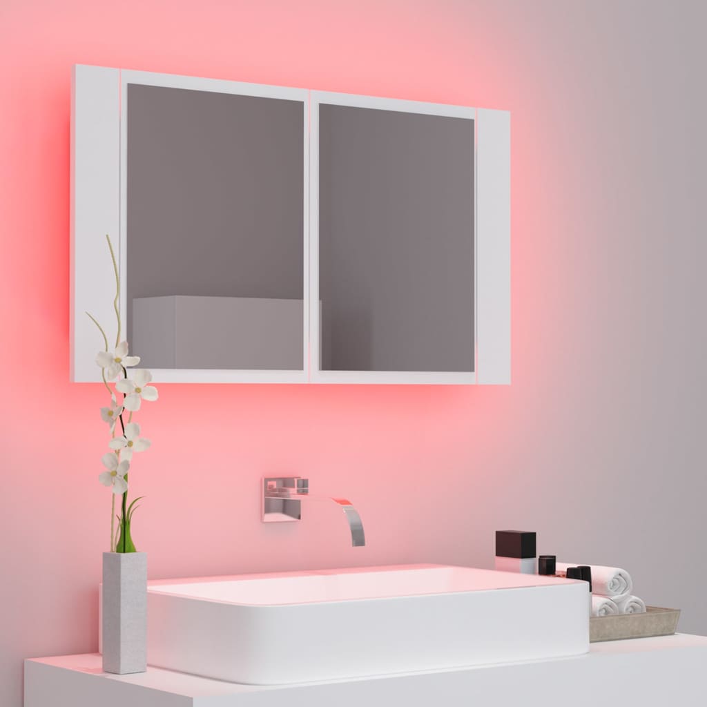 Καθρέφτης Μπάνιου με Ντουλάπι LED Λευκός 80x12x45 εκ. Ακρυλικός - Pakobazaar
