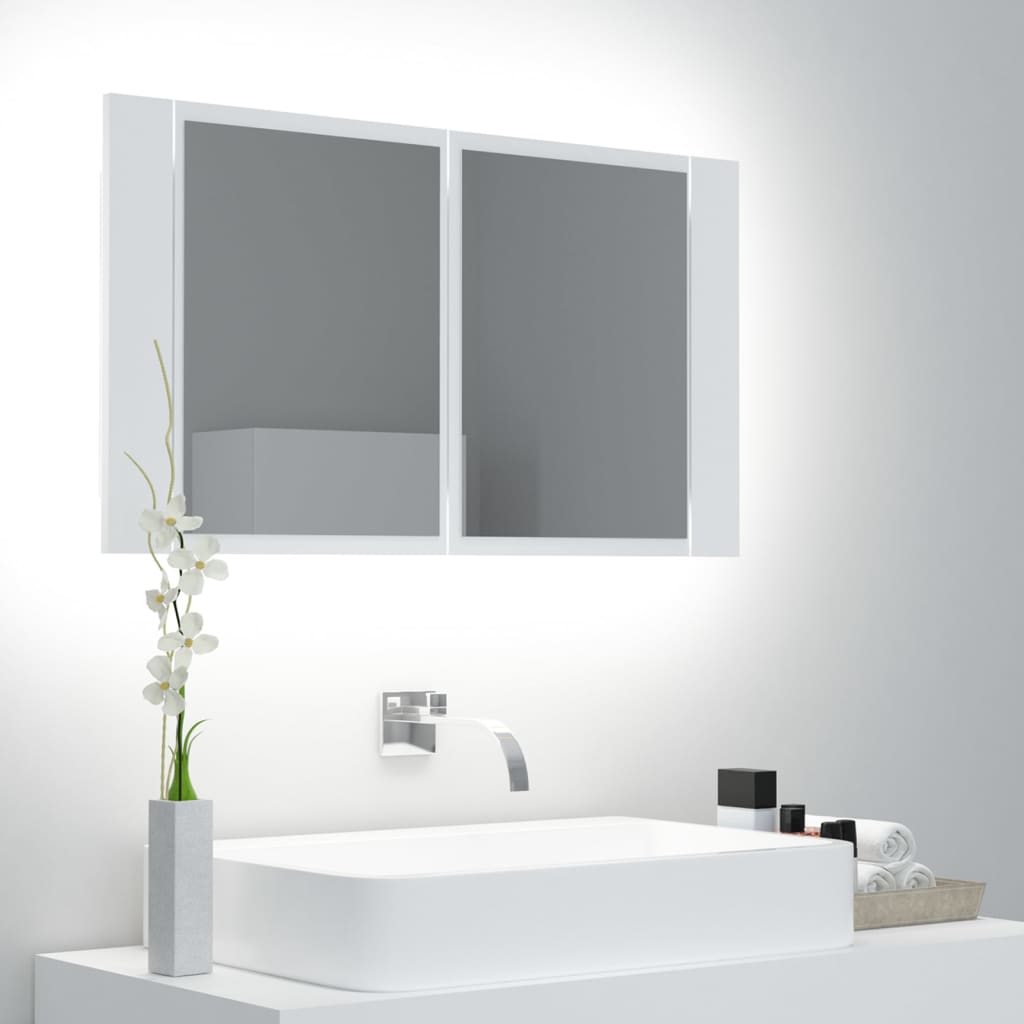 Καθρέφτης Μπάνιου με Ντουλάπι LED Λευκός 80x12x45 εκ. Ακρυλικός - Pakobazaar