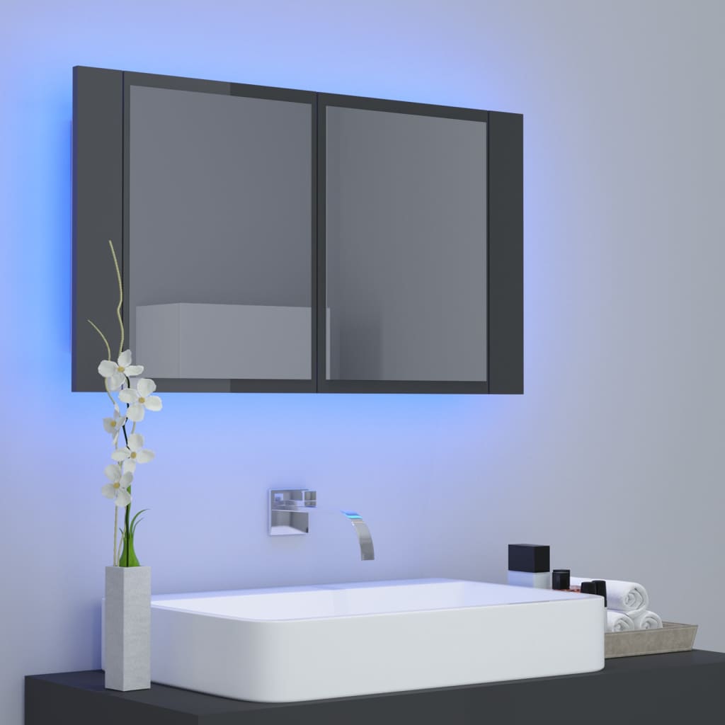 Καθρέφτης Μπάνιου με LED Γυαλιστερό Γκρι 80x12x45 εκ. Ακρυλικός - Pakobazaar