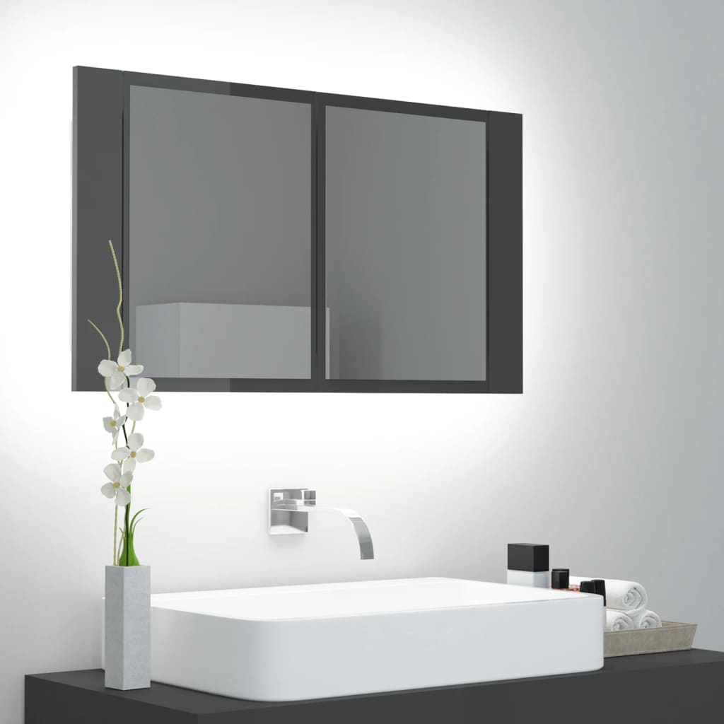 Καθρέφτης Μπάνιου με LED Γυαλιστερό Γκρι 80x12x45 εκ. Ακρυλικός - Pakobazaar