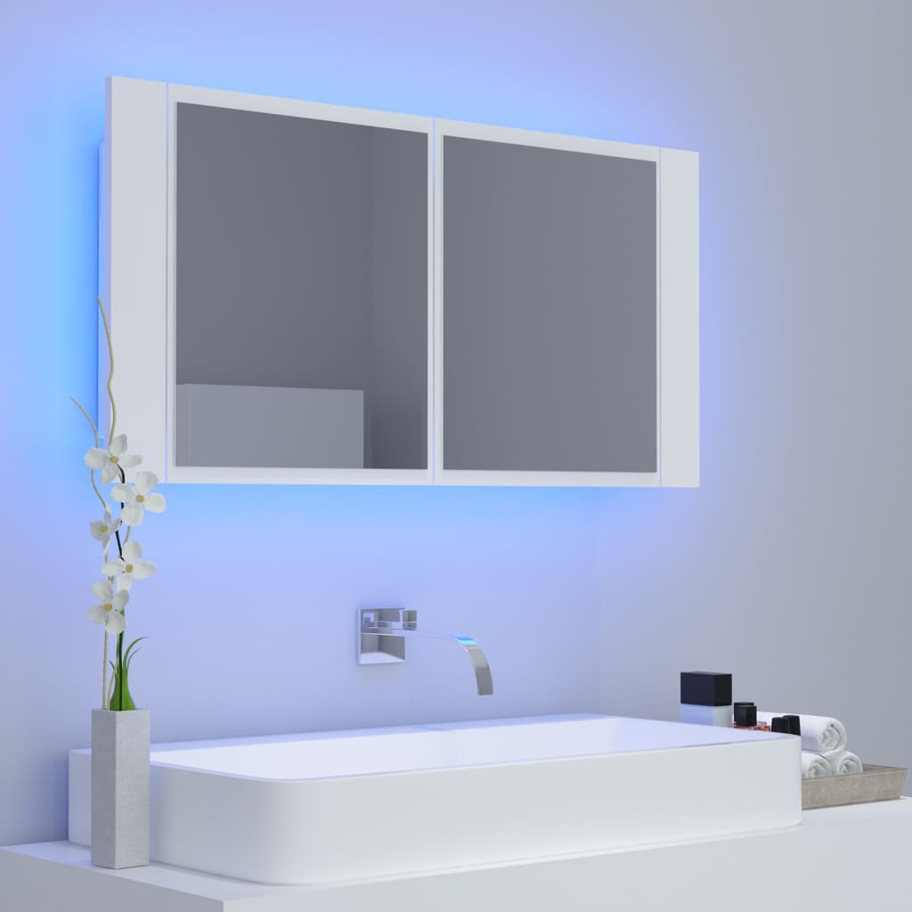 Καθρέφτης Μπάνιου με Ντουλάπι LED Λευκός 90x12x45 εκ. Ακρυλικός - Pakobazaar