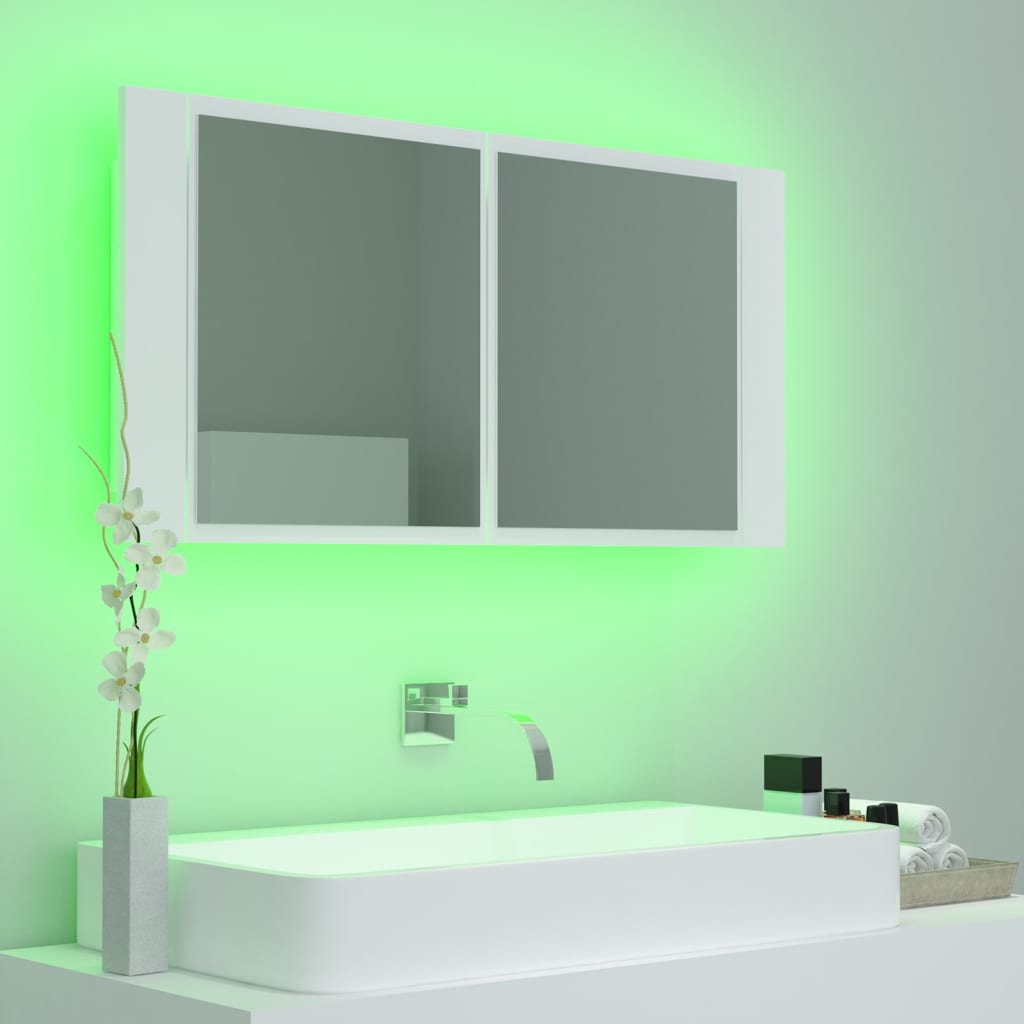 Καθρέφτης Μπάνιου με Ντουλάπι LED Λευκός 90x12x45 εκ. Ακρυλικός - Pakobazaar