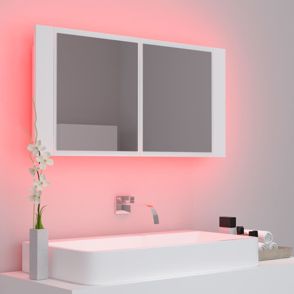 Καθρέφτης Μπάνιου με Ντουλάπι LED Λευκός 90x12x45 εκ. Ακρυλικός - Pakobazaar