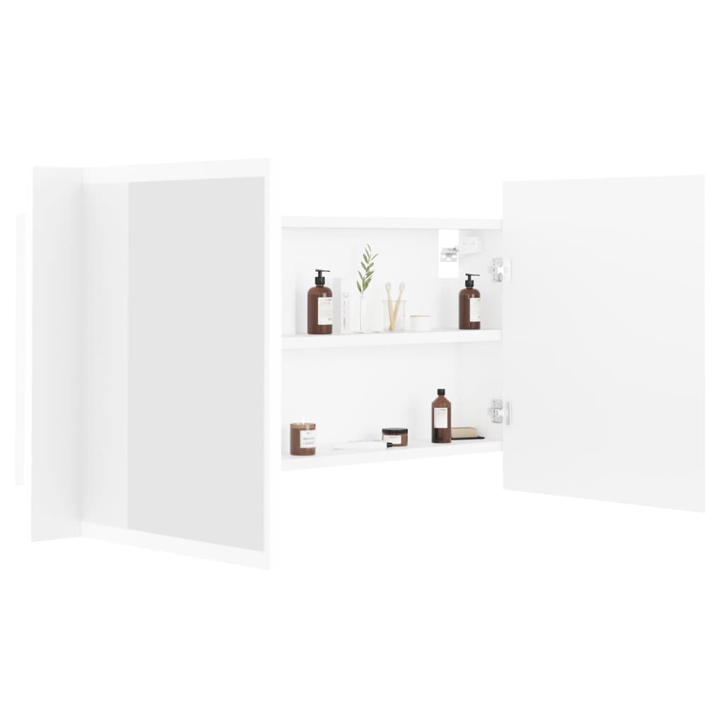 Καθρέφτης Μπάνιου με Ντουλάπι LED Λευκός 90x12x45 εκ. Ακρυλικός - Pakobazaar
