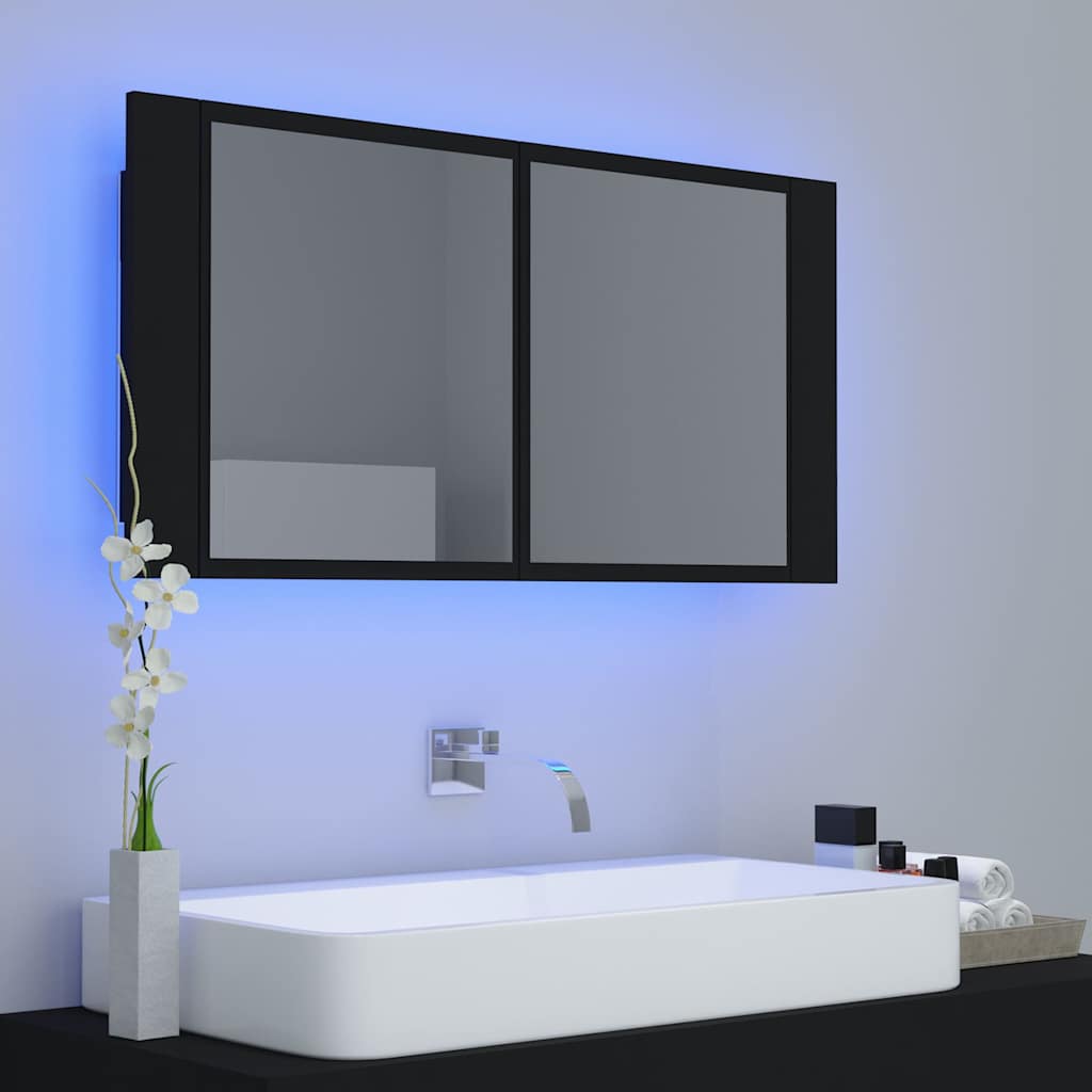 Καθρέφτης Μπάνιου με Ντουλάπι LED Μαύρος 90x12x45 εκ. Ακρυλικός