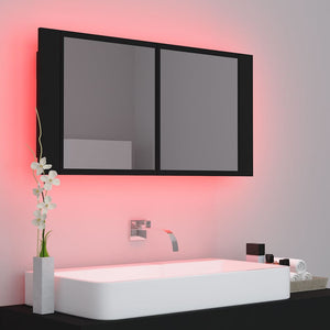 Καθρέφτης Μπάνιου με Ντουλάπι LED Μαύρος 90x12x45 εκ. Ακρυλικός