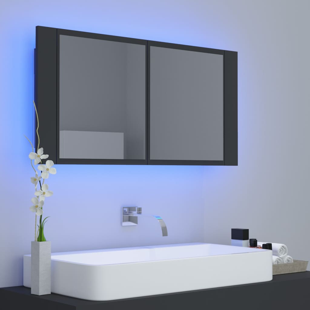 Ντουλάπι Μπάνιου με Καθρέφτη και LED Γκρι 90x12x45εκ. Ακρυλικός - Pakobazaar