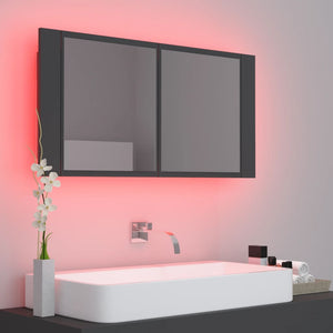 Ντουλάπι Μπάνιου με Καθρέφτη και LED Γκρι 90x12x45εκ. Ακρυλικός - Pakobazaar