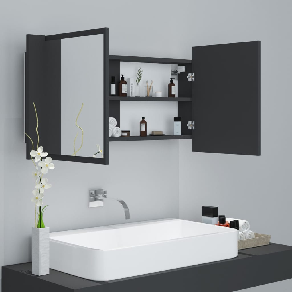 Ντουλάπι Μπάνιου με Καθρέφτη και LED Γκρι 90x12x45εκ. Ακρυλικός - Pakobazaar