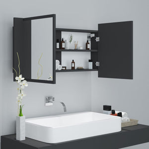 Ντουλάπι Μπάνιου με Καθρέφτη και LED Γκρι 90x12x45εκ. Ακρυλικός - Pakobazaar