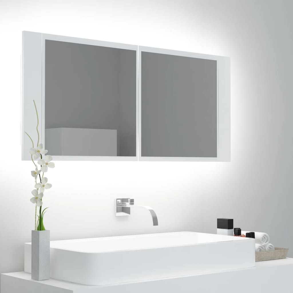 Καθρέφτης Μπάνιου με Ντουλάπι LED Λευκός 100x12x45 εκ Ακρυλικός - Pakobazaar