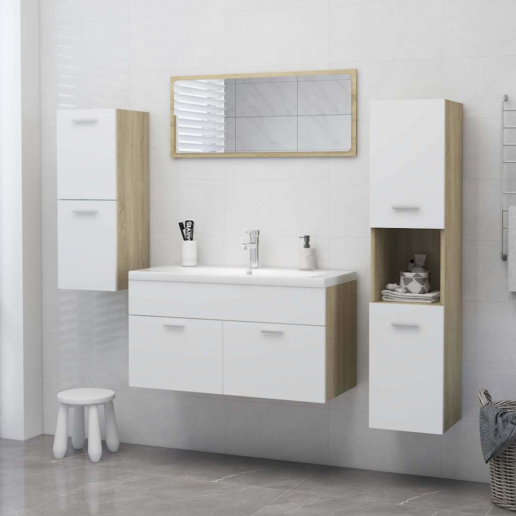 Στήλη Μπάνιου Λευκή/Sonoma Δρυς 30 x 30 x 80 εκ. από Επεξ. Ξύλο - Pakobazaar