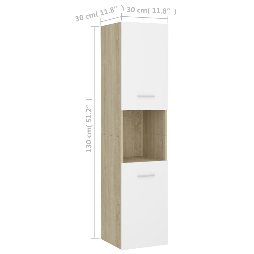 Ντουλάπι Μπάνιου Λευκό/Sonoma Δρυς 30x30x130εκ. από Επεξ. Ξύλο