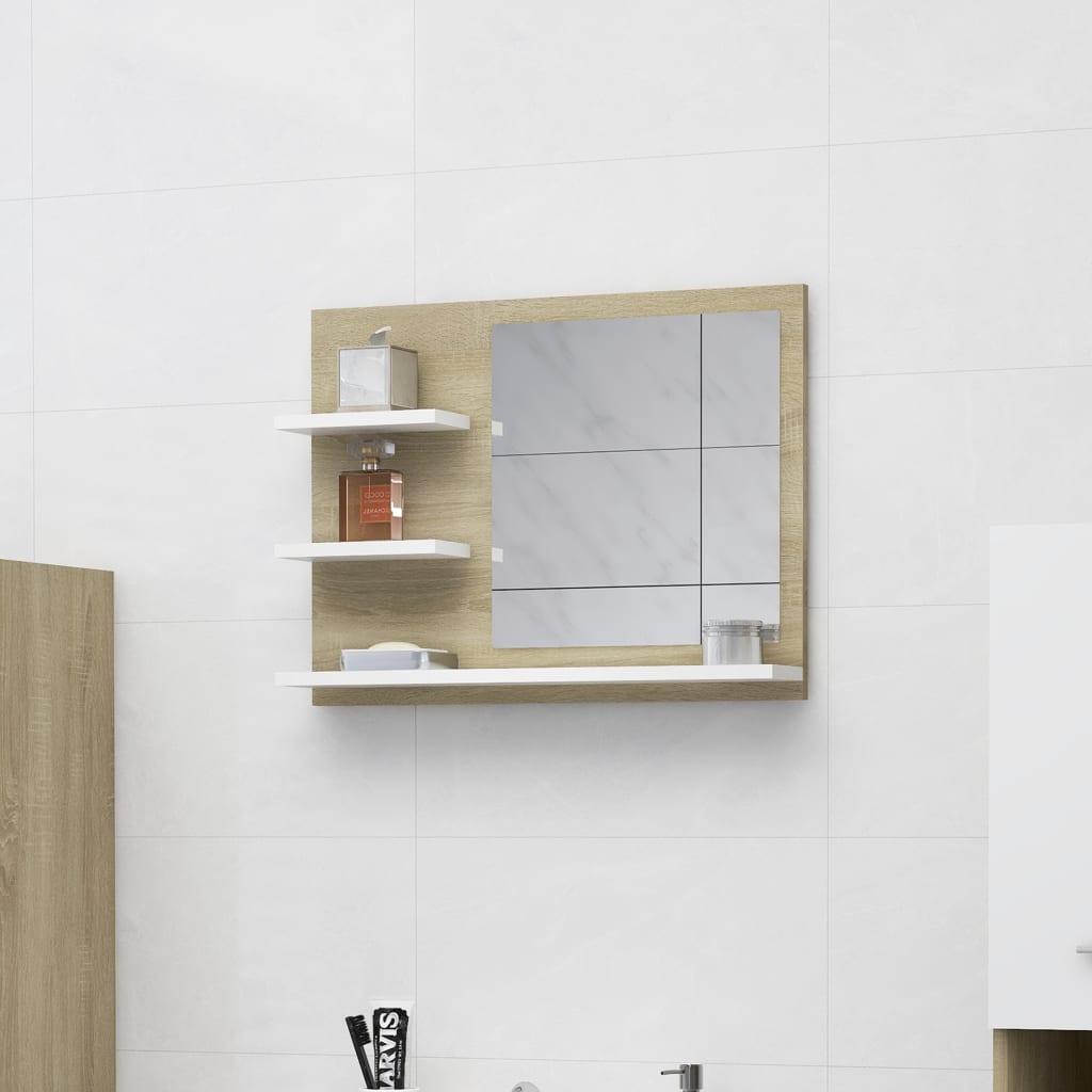 Καθρέφτης Μπάνιου Λευκό/Sonoma Δρυς 60x10,5x45 εκ. Μοριοσανίδα