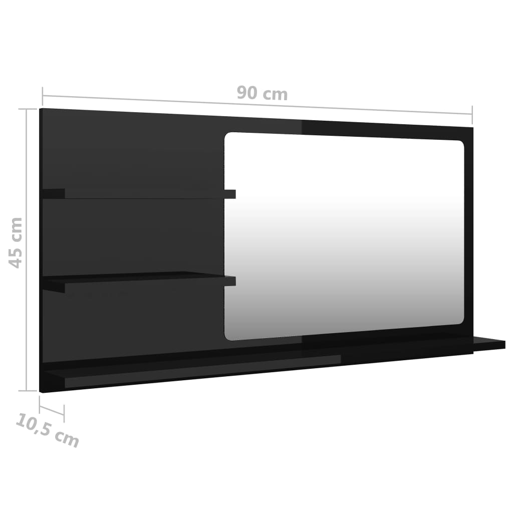 Καθρέφτης Μπάνιου Γυαλιστερό Μαύρο 90x10,5x45 εκ. Επεξ. Ξύλο
