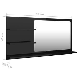 Καθρέφτης Μπάνιου Γυαλιστερό Μαύρο 90x10,5x45 εκ. Επεξ. Ξύλο