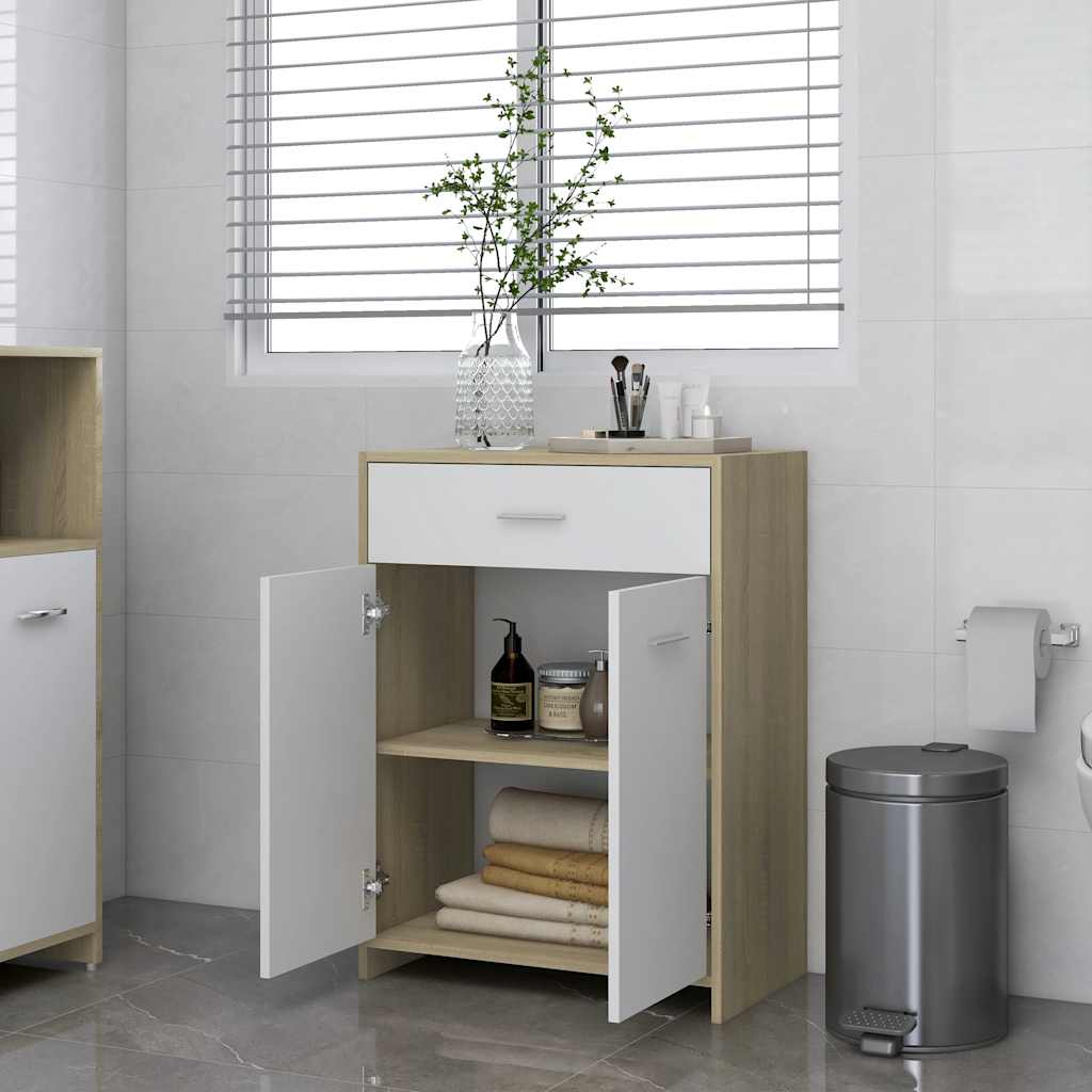 Ντουλάπι Μπάνιου Λευκό/Sonoma Δρυς 60 x 33 x 80 εκ. Μοριοσανίδα