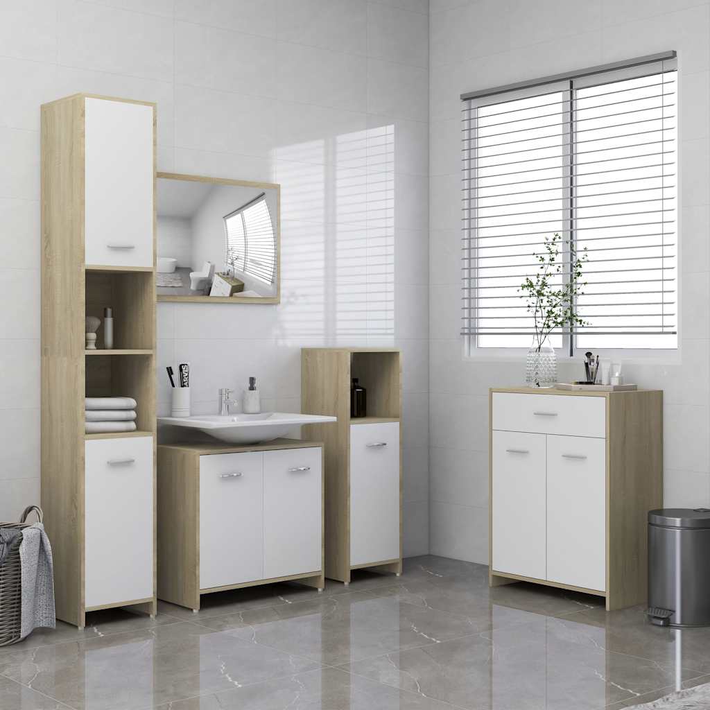 Ντουλάπι Μπάνιου Λευκό/Sonoma Δρυς 60 x 33 x 80 εκ. Μοριοσανίδα