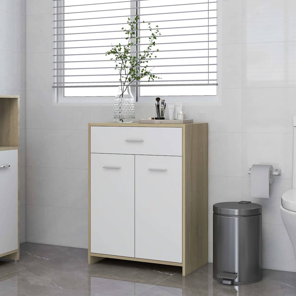 Ντουλάπι Μπάνιου Λευκό/Sonoma Δρυς 60 x 33 x 80 εκ. Μοριοσανίδα