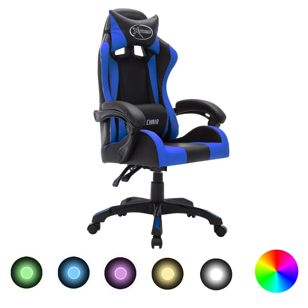 Καρέκλα Racing με Φωτισμό RGB LED Μπλε/Μαύρο Συνθετικό Δέρμα - PAKOBAZAAR