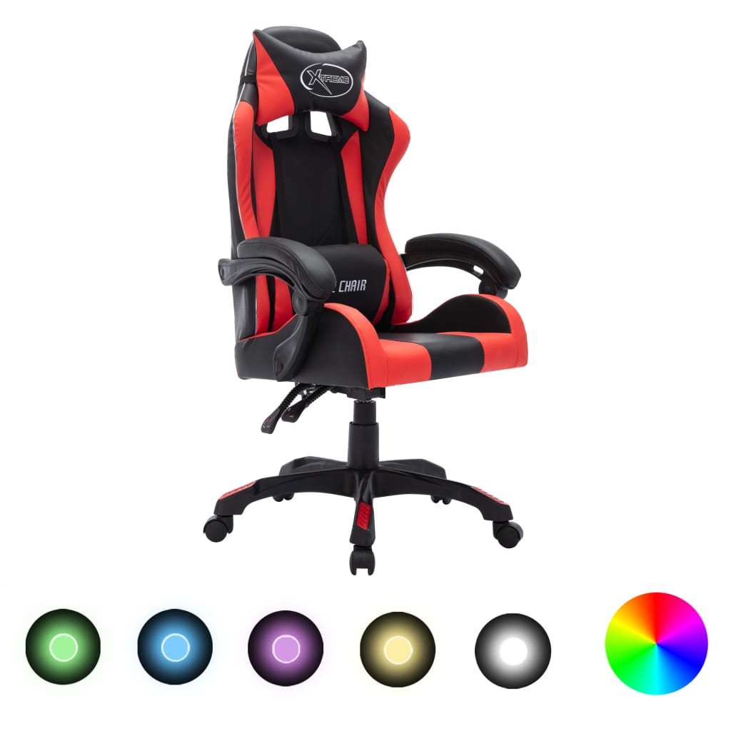 Καρέκλα Racing με Φωτισμό RGB LED Κόκκινο/Μαύρο Συνθετικό Δέρμα - PAKOBAZAAR