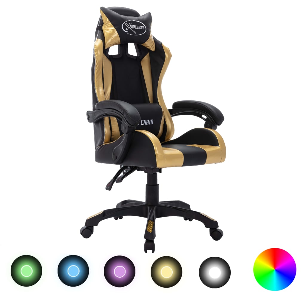 Καρέκλα Racing με Φωτισμό RGB LED Χρυσό/Μαύρο Συνθετικό Δέρμα - PAKOBAZAAR