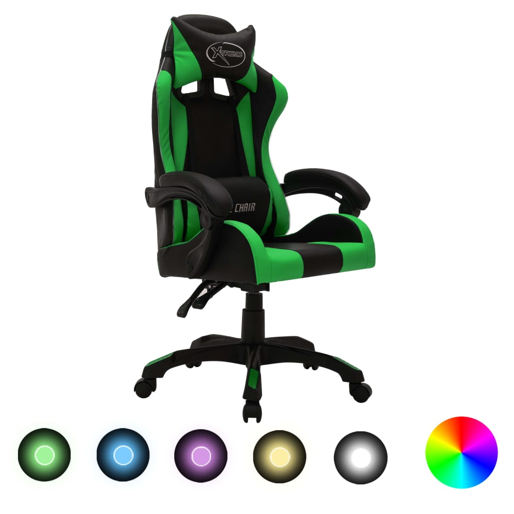 Καρέκλα Racing με Φωτισμό RGB LED Πράσινο/Μαύρο Συνθετικό Δέρμα - PAKOBAZAAR