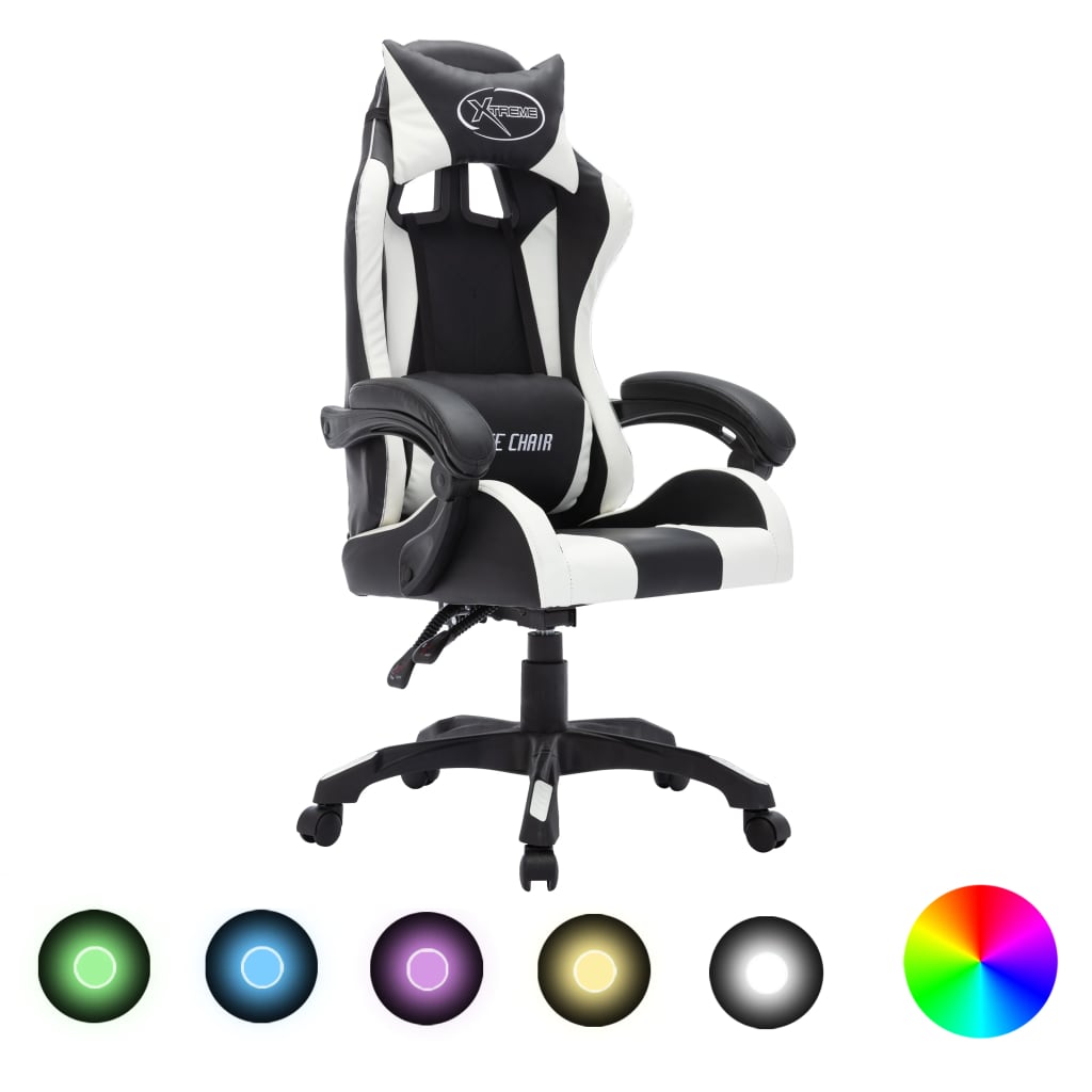 Καρέκλα Racing με Φωτισμό RGB LED Ασπρόμαυρη Συνθετικό Δέρμα - PAKOBAZAAR